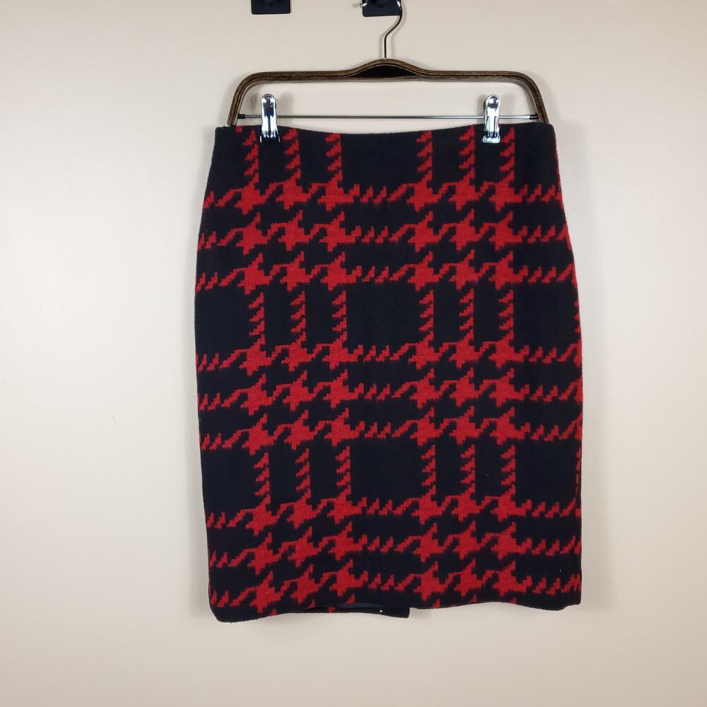 Talbots Red Black Houndstooth Wool Blend Pencil Skirt Size 6